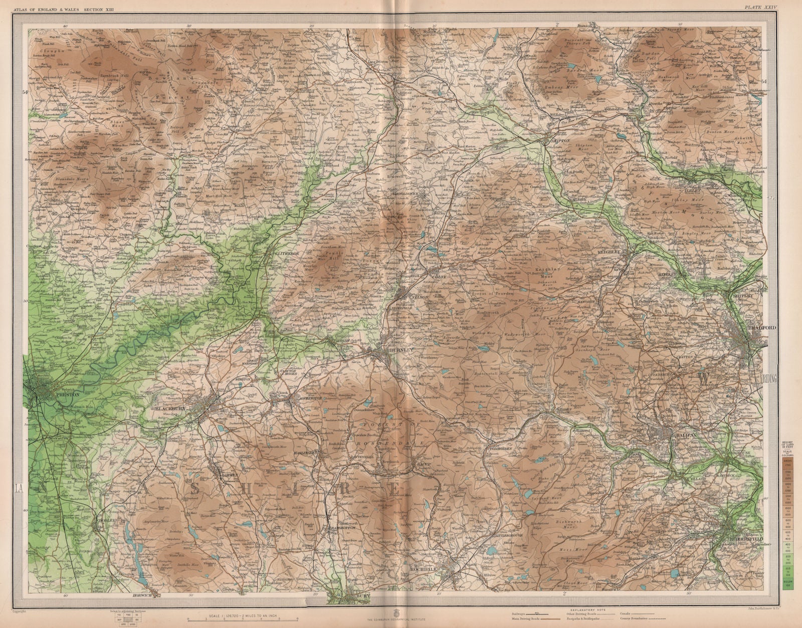 LANCASHIRE/YORKSHIRE. Blackburn Halifax Bradford Burnley Ribble Valley 1903 map